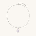 Sterling silver necklace with freshwater pearl in sparkling crystal halo pendant on delicate beaded chain