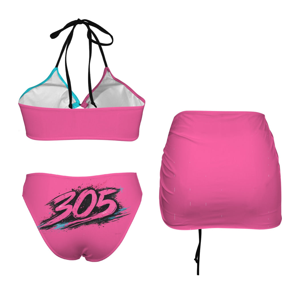 VG 305 Pink Cyan Three Piece Swimsuit Skirt